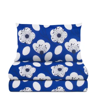 KASANOVA Completo letto singolo blu fiori bianchi
