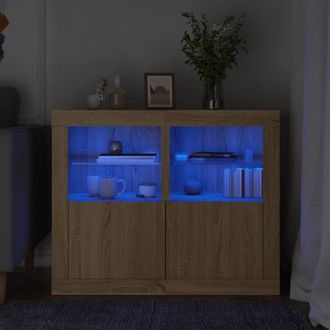 vidaXL Mesitas De Noche Luces Led 2 Uds Madera Ingenier&iacute;a Roble Sonoma Vidaxl