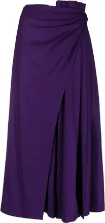 Alberta Ferretti draped stretch-wool midi skirt - women - Cupro/Elastane/Virgin Wool - 42 - Purple