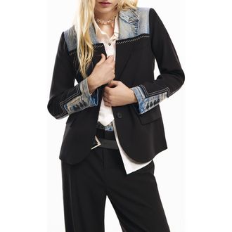 Desigual Mixed Media Blazer in Black at Nordstrom, Size Medium