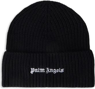 Palm Angels Classic Logo Ribbed Beanie - Heren - Hoeden - Zwart - M - Wol - Accessoires
