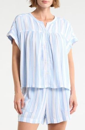 Splendid Short Sleeve Button-Up Top in Steel Blue/White at Nordstrom Rack, Size X-Small
