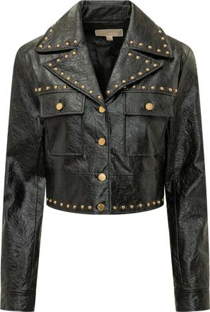 Michael Kors Jassen, Dames, Zwart, M, Leer, Studded Faux Leather Biker Jacket