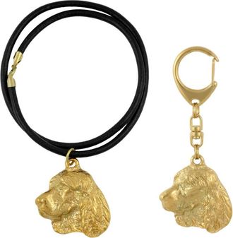 OEM Welsh Springer Spaniel - Llavero Y Collar Con Perro En Caja, Producto Ba&ntilde;ado En Oro De Alta Calidad, Marca Art-dog