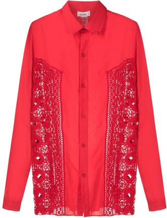 Amir Slama crochet-panel long-sleeved shirt - men - Viscose/Linen/Flax - M - Red