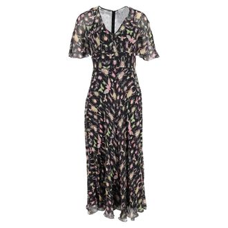 Valentino Rode Valentino midi-jurk met V-hals en print in zwarte zijde