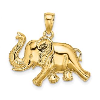 Diamond2Deal 10k Yellow Gold 2-D Elephant Running Raised Trunk Charm Pendant