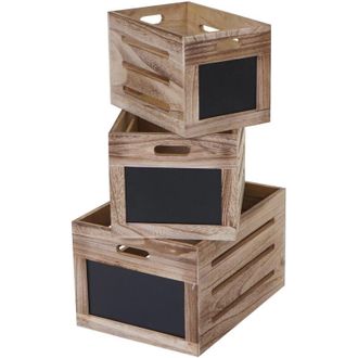 Hhg Hhg - Nunca Usado] Set De 3 Cajas De Madera 626, Caja De Almacenaje Con Tablero, Aspecto Desgastado, Marr&oacute;n Natural