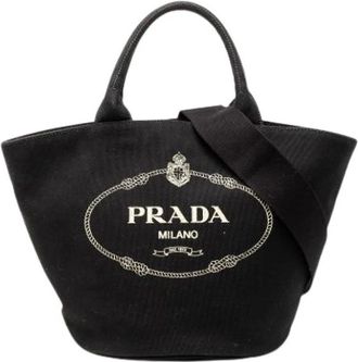 Prada Pre-owned Tote Bags, female, Black, Size: ONE SIZE Pre-owned Canvas Satchel