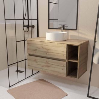 Aurlane Aurlane - Mueble De Ba&ntilde;o 100 Timber Decoraci&oacute;n Roble, 2 Cajones, Lavabo Blanco