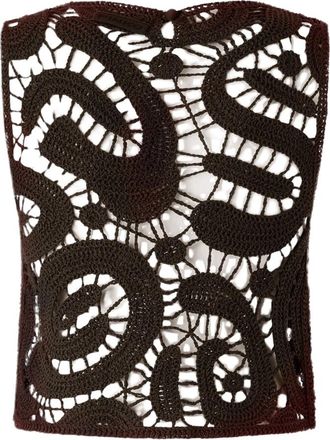 Pinko Geometric Crocheted Sleeveless Top - Dames - Tops zonder mouwen - Bruin - XS - Nylon - Tops