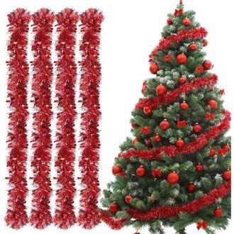 Elle Ghirlanda Natalizia A 4 Pezzi - Lunghezza 2 M - Rosso Metallizzato Scintillante Per Decorare Alberi Di Natale, Pareti E Finestre - Natale, Compleanni 