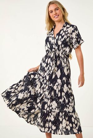 Roman V-Neck Button Down Midi Dress