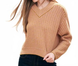 JUMPER 1234 Cropped Rick Rack High Vee Sweater In Amber Rose