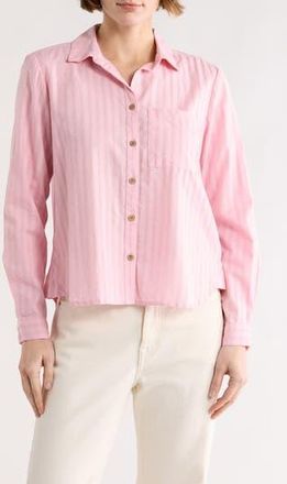 Beach Lunch Lounge Candace Stripe Cotton Button-Up Shirt in Pink Quartz at Nordstrom Rack, Size X-Large