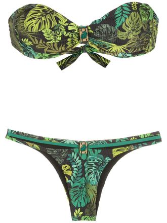 Amir Slama Bikini senza spalline con stampa tropicale - Verde