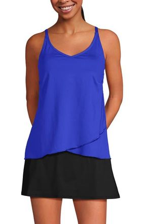 Lands End D-Cup Chlorine Resistant V-Neck Tulip Hem Tankini Swimsuit Top with Adjustable Straps in Galaxy Blue at Nordstrom, Size X-Small