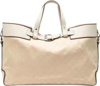 Gucci Pre-owned Tote Bags, female, Beige, Size: ONE SIZE Pre-owned Canvas Tote