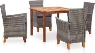 vidaXL Vidaxl - Set De Comedor 5 Pzas Rat&aacute;n Sint&eacute;tico Madera Maciza Acacia Gris