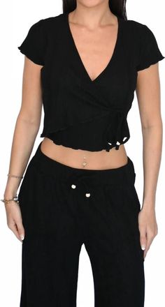 Vintage Havana Novelty Rib Wrap Tee In Black