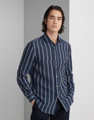 Brunello Cucinelli Bicolor Linen Pattern Mens Shirt