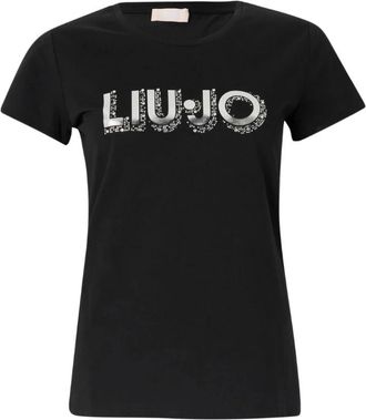 Liu Jo Zwarte Katoenen T-shirt Korte Mouw - Dames - T-shirts - Zwart - S - Katoen - Tops