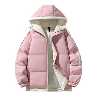 Generic Padded Jacket Men and Women Winter Puffer Jackets with Hood Full Zip Hooded Insulated Jackets Colour Block Quilted Coats Classic Fit Outwear Unisex Ou