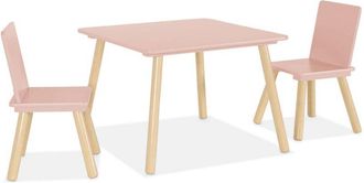 Sweeek Sweeek - Square childrens table pine wood 2 chairs, Judith, Pink, 60x60x43 cm