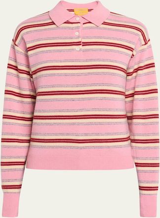 Guest In Residence Collegiate Stripe Cashmere Polo