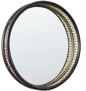 Beliani Beliani - Espejo De Pared Con Forma Redonda Marco De Rat&aacute;n Trenza Vienesa Negro 60 Cm Daksa