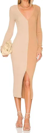 Monrow Color Block Cardigan Midi Dress In Doe/off White