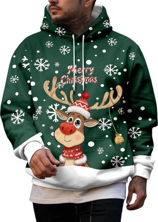 Generic Mens Christmas Hoodie Sweatshirt Funny Christmas Jumpers Mens Christmas Print Hooded Long Sleeve Hoodie Top Santa Festive Sweatshirt Xmas Party Hooded