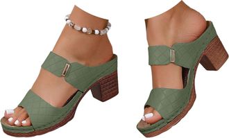 Generic Chunky Sandals Womens Heeled Sandals Open Toe Slip on Block Womens Chunky Mid Heels Ankle Square Heels Sandal Slippers Casual Comfortable Summer Backl