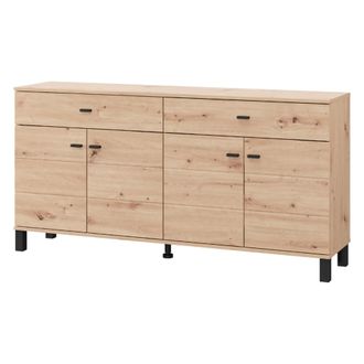 Dmora Aparador Barich, Alacena 2 Cajones, 3 Estantes, Puertas Batientes, Corredera, 154x35x78h Cm Roble Nodoso Marr&oacute;n