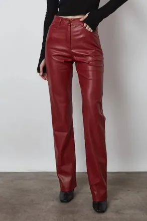 Judy Blue Leather Tummy Control High Waisted Straight Jeans In Burgundy