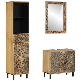 Berkfield Home 3 Piece Bathroom Furniture Set Solid Wood Mango in Brown