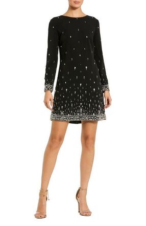 Mac Duggal Embellished Crepe Long Sleeve Mini Dress in Black at Nordstrom, Size 2