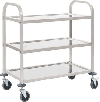 vidaXL Carrito De Cocina De 3 Alturas 96,5x55x90 Cm Acero Inoxidable Vidaxl