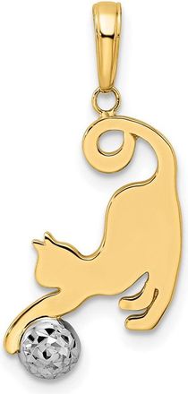 Diamond2Deal 14k Yellow Gold White Rhodium Diamond-cut Cat Ball Pendant