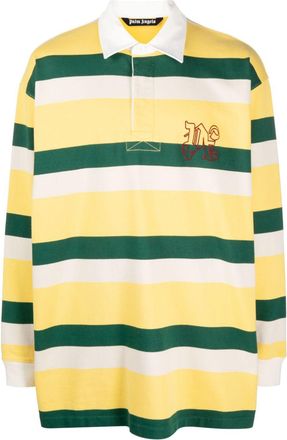 Palm Angels logo-embroidered stripe-pattern polo shirt - men - Cotton/Polyester - M - Yellow