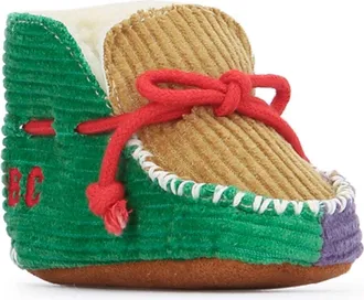 Bobo Choses Boys Booties Boot Green Corduroy Fleece Wool