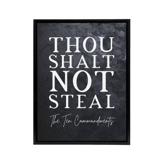 Artery8 Ten Commandments Shalt Not Steal Bible Quote Framed Canvas Wall Art Print in Grey | Size: W24 x H32