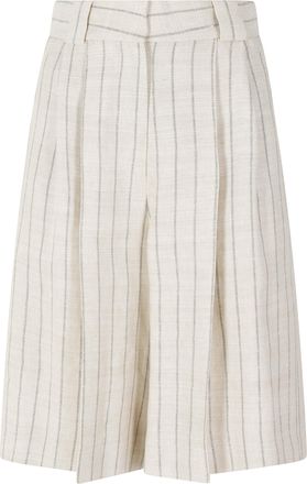 Blaz&eacute; Milano Beige Serene Husul Striped Smiley-Detail Linen-Blend Shorts