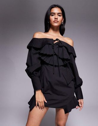 Asos Vestito corto nero con colletto-Blu navy