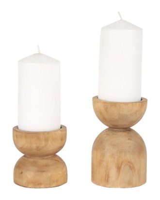 Mercana Set Of 2 Aleena Wooden Candle Holders