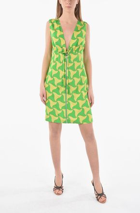 Bottega Veneta Mini Dress Wavy-Print PARACHUTE with Deep Neckline Bottega Veneta