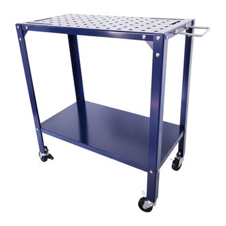 Relaxdays Relaxdays Mesa De Soldadura Con Ruedas, Banco De Trabajo Con Placa Perforada, Hbt: 91,5x88x46 Cm, Taller, Acero, Azul