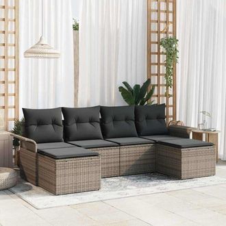 vidaXL Vidaxl - Conjunto De Sof&aacute; De Jard&iacute;n Con Coj&iacute;n 6 Pcs Gris Polirat&aacute;n