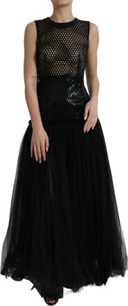 Dolce & Gabbana Womens Sequined Mesh Tulle Maxi Dress - Black - Size EU 32 (Womens)