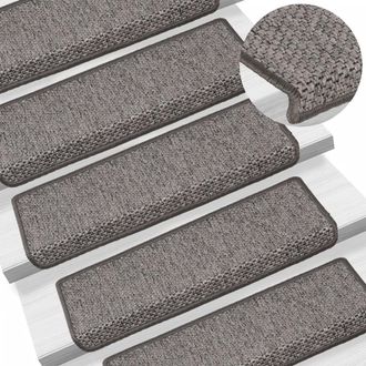Berkfield Home Stair Mats Self-adhesive Sisal-Look 15 pcs 65x21x4 cm Grey & Beige | Size: Medium